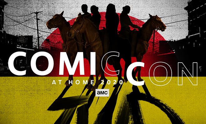 personagens a cavalo em imagem promocional de the walking dead para a Comic-Con @ Home