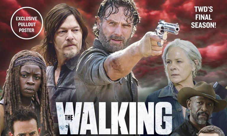 Negan, Michonne, Daryl, Rick, Carol e Morgan na capa da The Walking Dead: The Ultimate Survival Guide da TV Guide Magazine