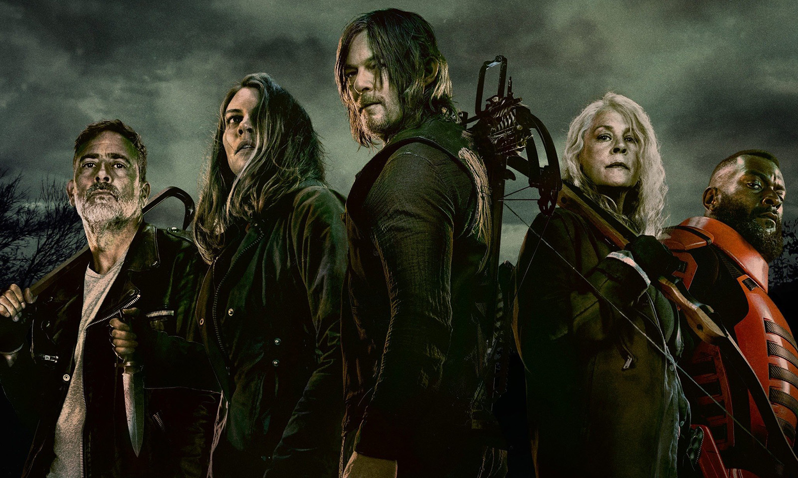 Negan, Maggie, Daryl, Carol e Mercer no pôster da 11ª e última temporada de The Walking Dead.