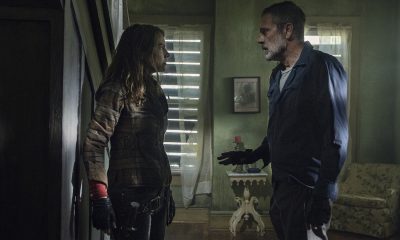 Maggie e Negan conversando em um local desconhecido em um episódio da 11ª e última temporada de The Walking Dead.