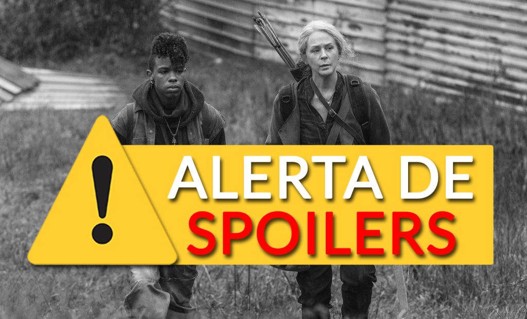 Kelly e Carol caminhando fora de Alexandria no episódio 3 da 11ª temporada de The Walking Dead.