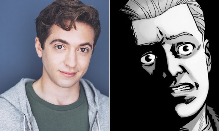 Montagem que mostra o ator Teo Rapp-Olsson ao lado de Sebastian Milton na HQ de The Walking Dead.