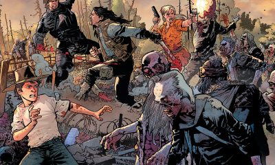 Rick e o grupo da prisão enfrentando o Governador e vários zumbis nas capas variantes da The Walking Dead Deluxe.