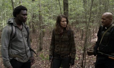 Elijah, Maggie e Gabriel na floresta no episódio 7 da 11ª temporada de The Walking Dead.
