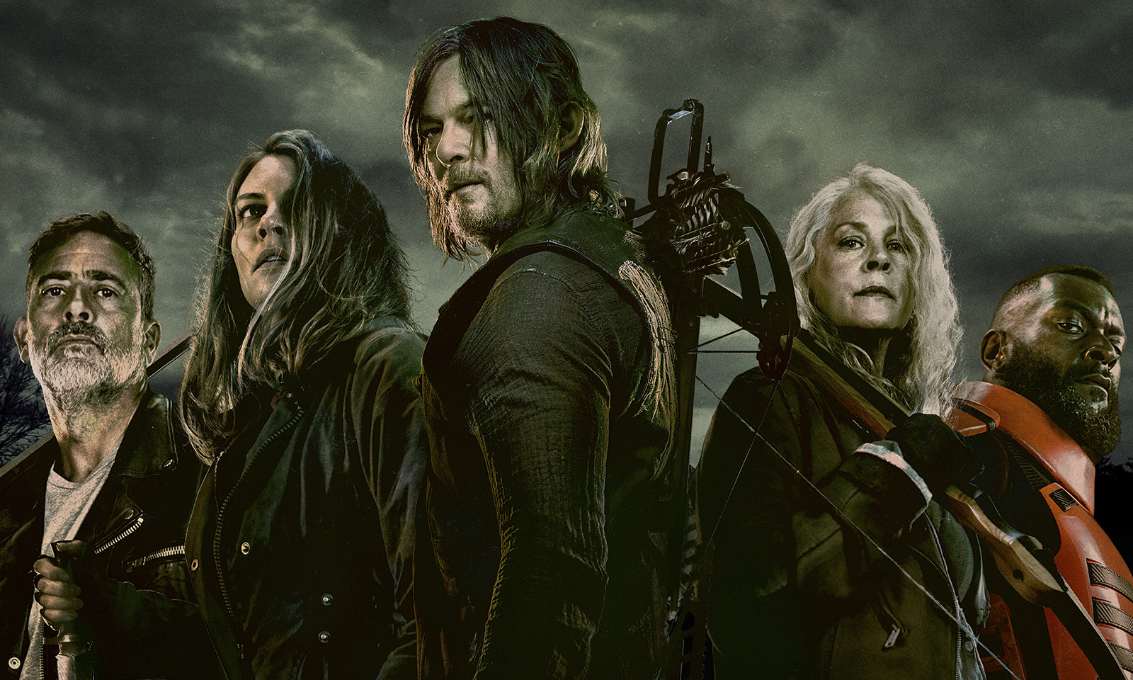 Negan, Maggie, Daryl, Carol e Mercer juntos e prontos pro combate no pôster oficial da 11ª temporada de The Walking Dead.