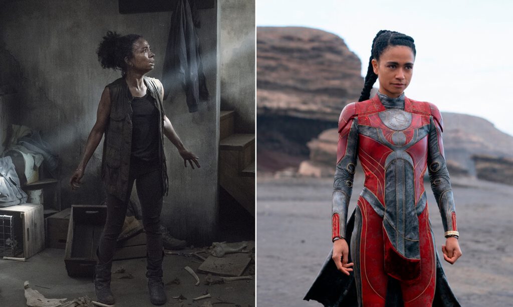 Montagem com foto de Connie em The Walking Dead e Makkari Eternos.