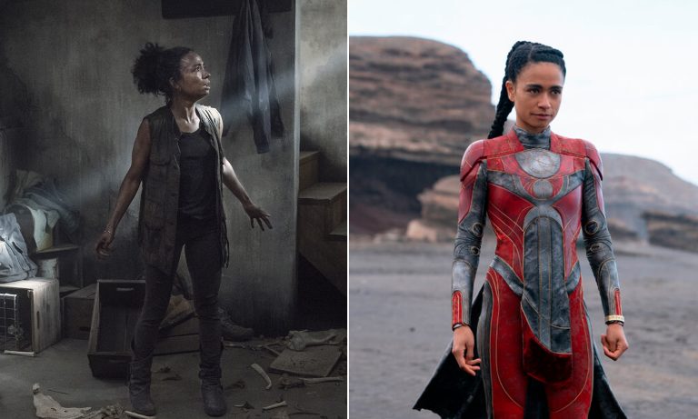 Montagem com foto de Connie em The Walking Dead e Makkari Eternos.