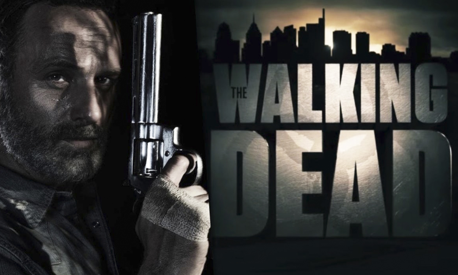 Montagem com Rick Grimes e a logo dos filmes de The Walking Dead que apareceu no teaser promocional oficial.