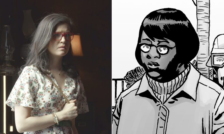 Montagem mostrando a Stephanie da série com a Stephanie da HQ de The Walking Dead.