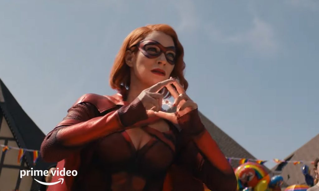 Laurie Holden como Crimson Countess soltando seus poderes no trailer da 3ª temporada de The Boys.