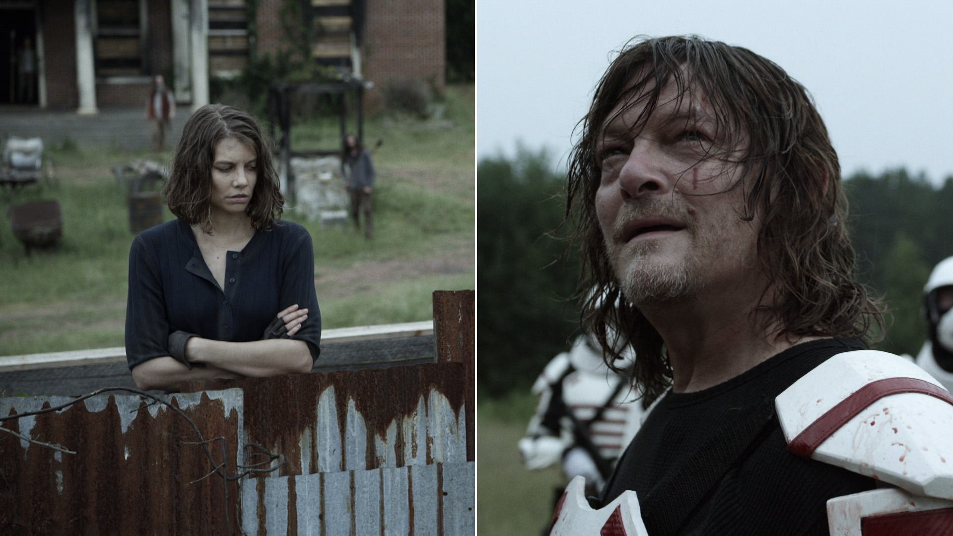 Daryl e Maggie se encarando em cena do episódio 9 da 11ª temporada de The Walking Dead.