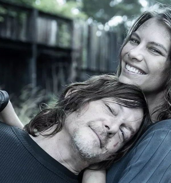 Norman Reedus como Daryl Dixon e Lauren Cohan como Maggie nos bastidores das gravações de The Walking Dead.