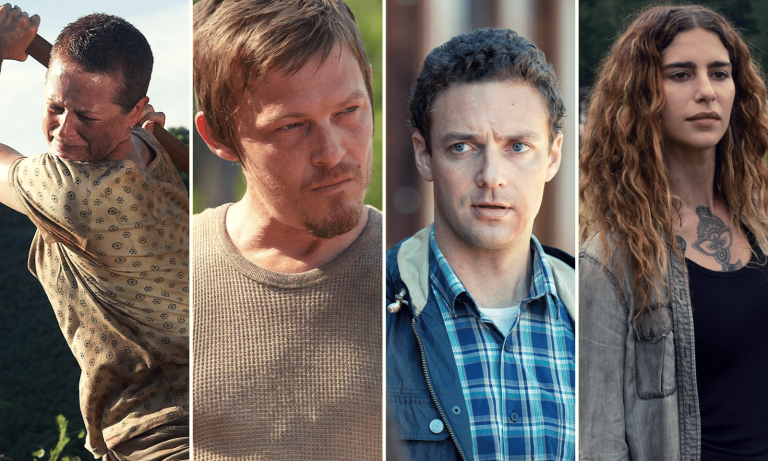 Montagem com imagens de Carol, Daryl, Aaron e Magna em suas primeiras aparições em The Walking Dead.