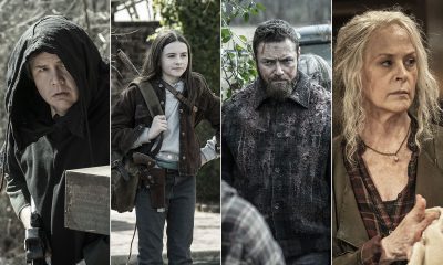 Montagem com os personagens Eugene, Judith, Aaron e Carol em cenas da 11ª temporada de The Walking Dead.