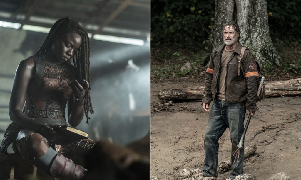 Montagem com as cenas de Rick e Michonne no último episódio de The Walking Dead.