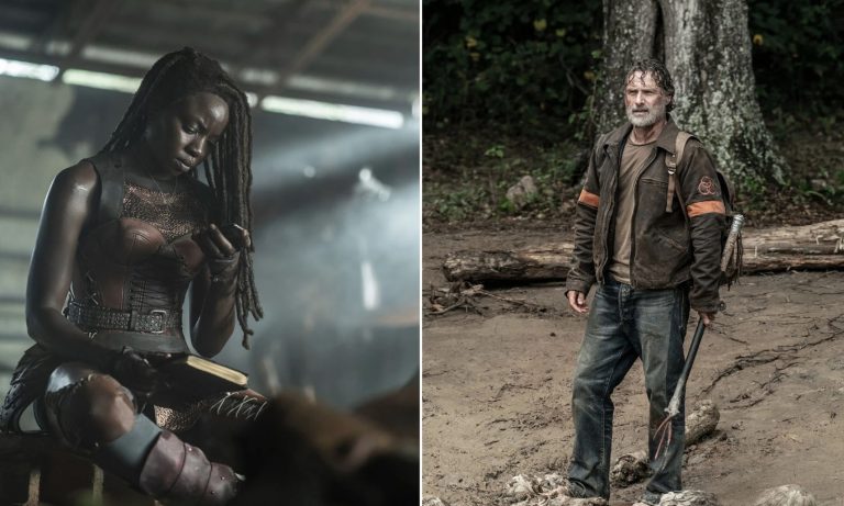 Montagem com as cenas de Rick e Michonne no último episódio de The Walking Dead.