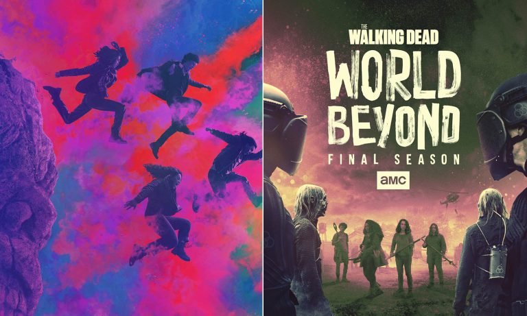 Montagem com os pôsteres das temporadas 1 e 2 de The Walking Dead: World Beyond.