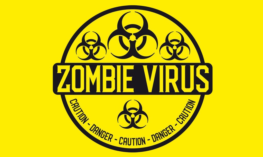 Logo fictício de alerta de "vírus zumbi".