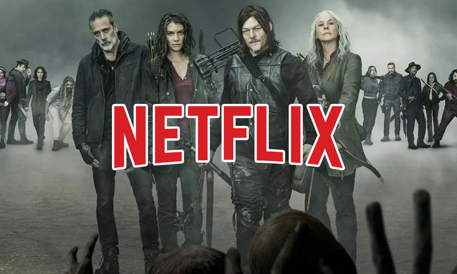 Montagem com pôster da 11ª e última temporada de The Walking Dead e a logo da Netflix.