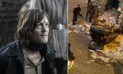 Montagem com imagem promocional de Daryl Dixon e cena sendo gravada em Paris para o spin-off The Walking Dead: Daryl Dixon.