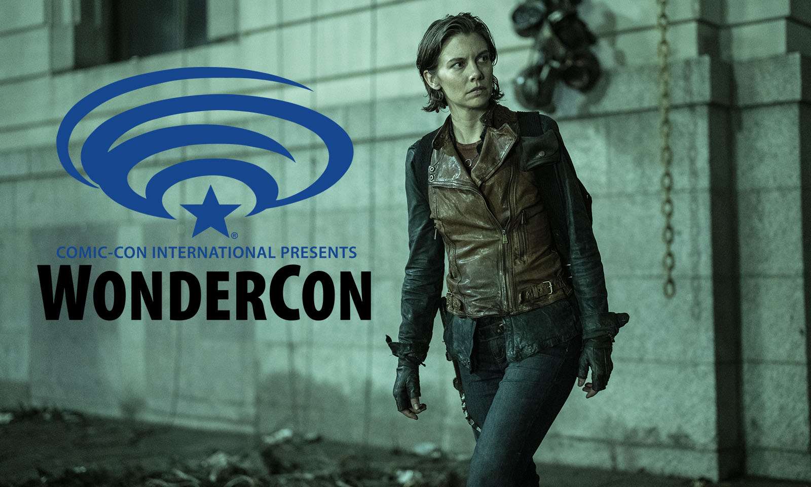 Montagem com imagem de Maggie em cena de The Walking Dead: Dead City e a logo da WonderCon.