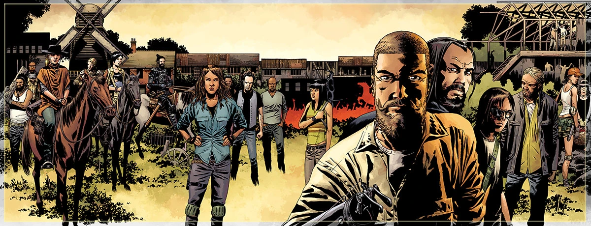 Imagem que mostra os personagens principais dos Quadrinhos de The Walking Dead.