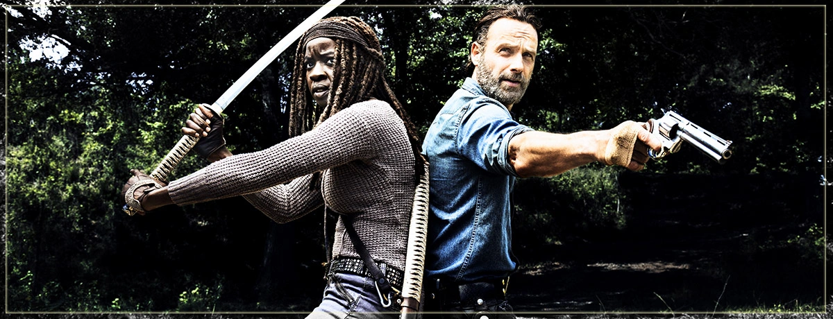 Imagem que mostra Rick e Michonne na 8ª temporada de The Walking Dead.