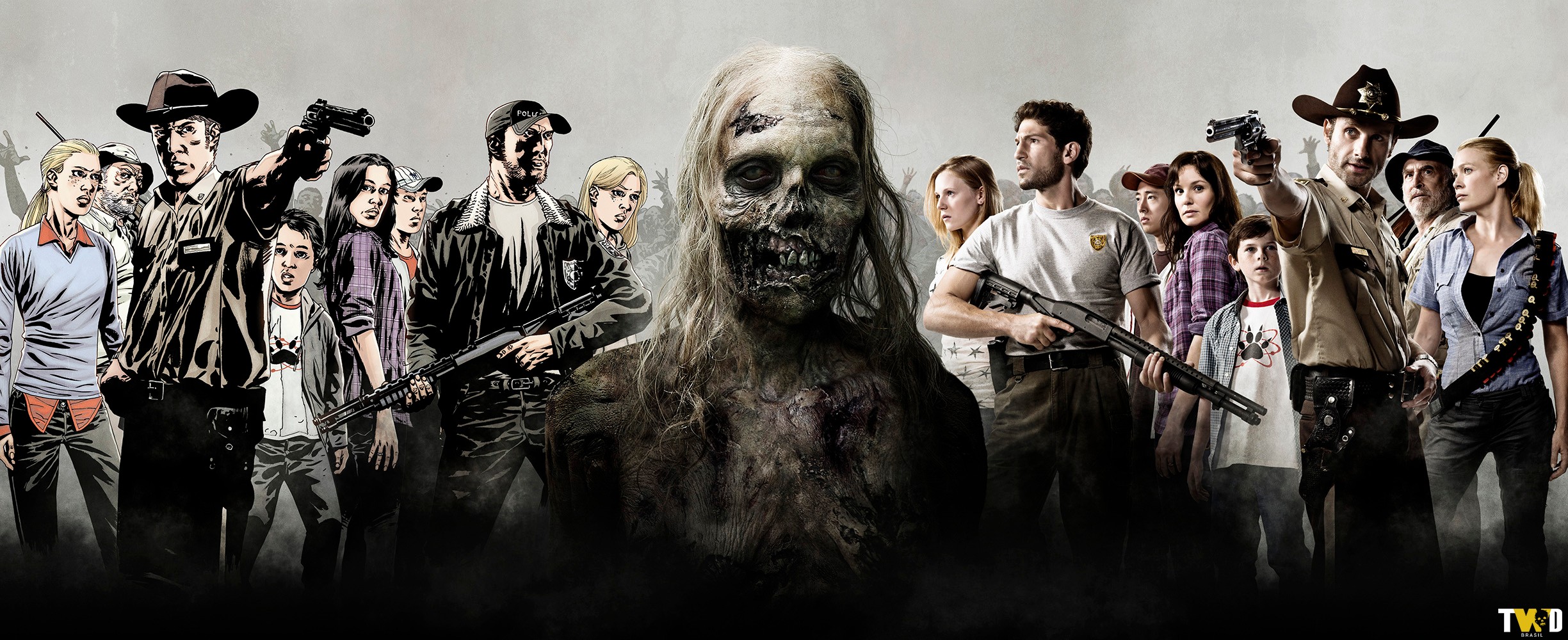 Comparação dos personagens da série com os personagens dos quadrinhos: Amy, Shane, Glenn, Lori, Carl, Rick, Dale e Andrea