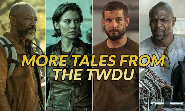 Montagem com Morgan, Maggie, Felix e Joe do Universo The Walking Dead para ilustrar matéria de More Tales from the TWDU.