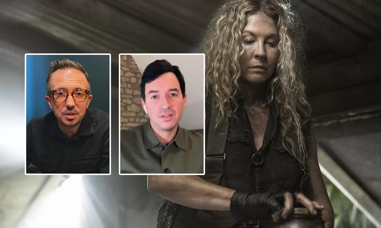 Montagem com fotos de Andrew Chambliss e Ian Goldberg e imagem de June no Episódio 2 da 8ª temporada de Fear the Walking Dead.