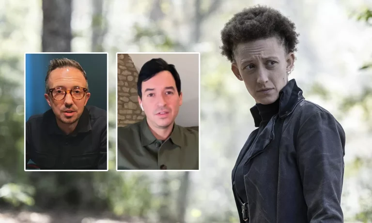 Montagem com fotos de Andrew Chambliss e Ian Goldberg e imagem de Shrike no Episódio 3 da 8ª temporada de Fear the Walking Dead.