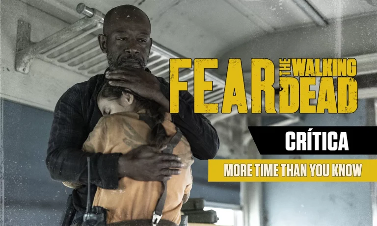 Morgan e Mo abraçados em arte da crítica do episódio 5 da 8ª temporada de Fear the Walking Dead.