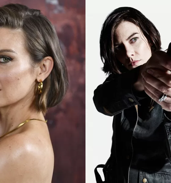 Montagem com fotos de Lauren Cohan em ensaio fotográfico e Maggie na 8ª temporada de The Walking Dead.