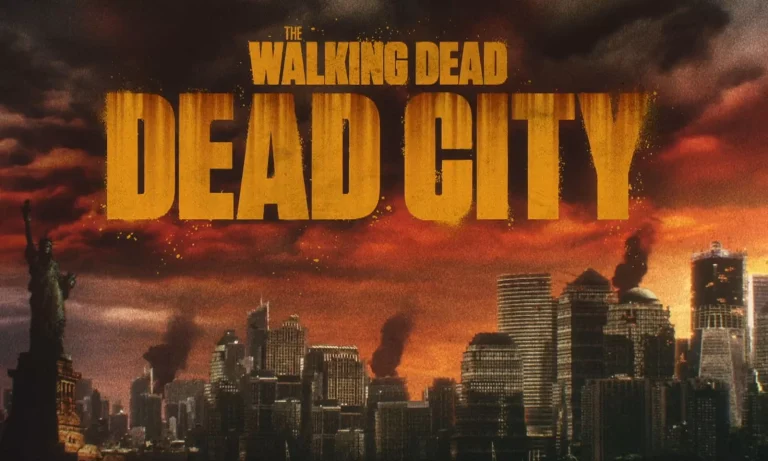 Frame da abertura de The Walking Dead: Dead City com a logo da série.