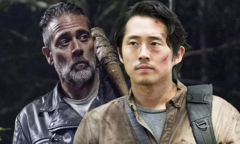 Montagem com imagens de Negan e Glenn em cenas de The Walking Dead.