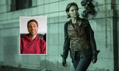 Montagem com foto de Eli Jorné e imagem de Maggie no Episódio 1 da 1ª temporada de The Walking Dead: Dead City.