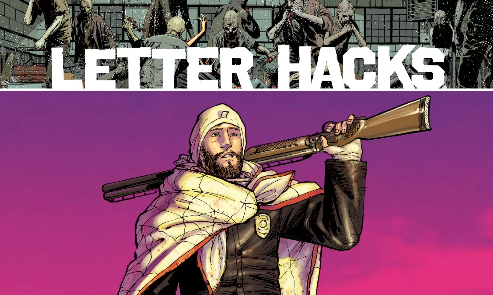 Arte com imagem da capa da The Walking Dead Deluxe 10 para o Letter Hacks.