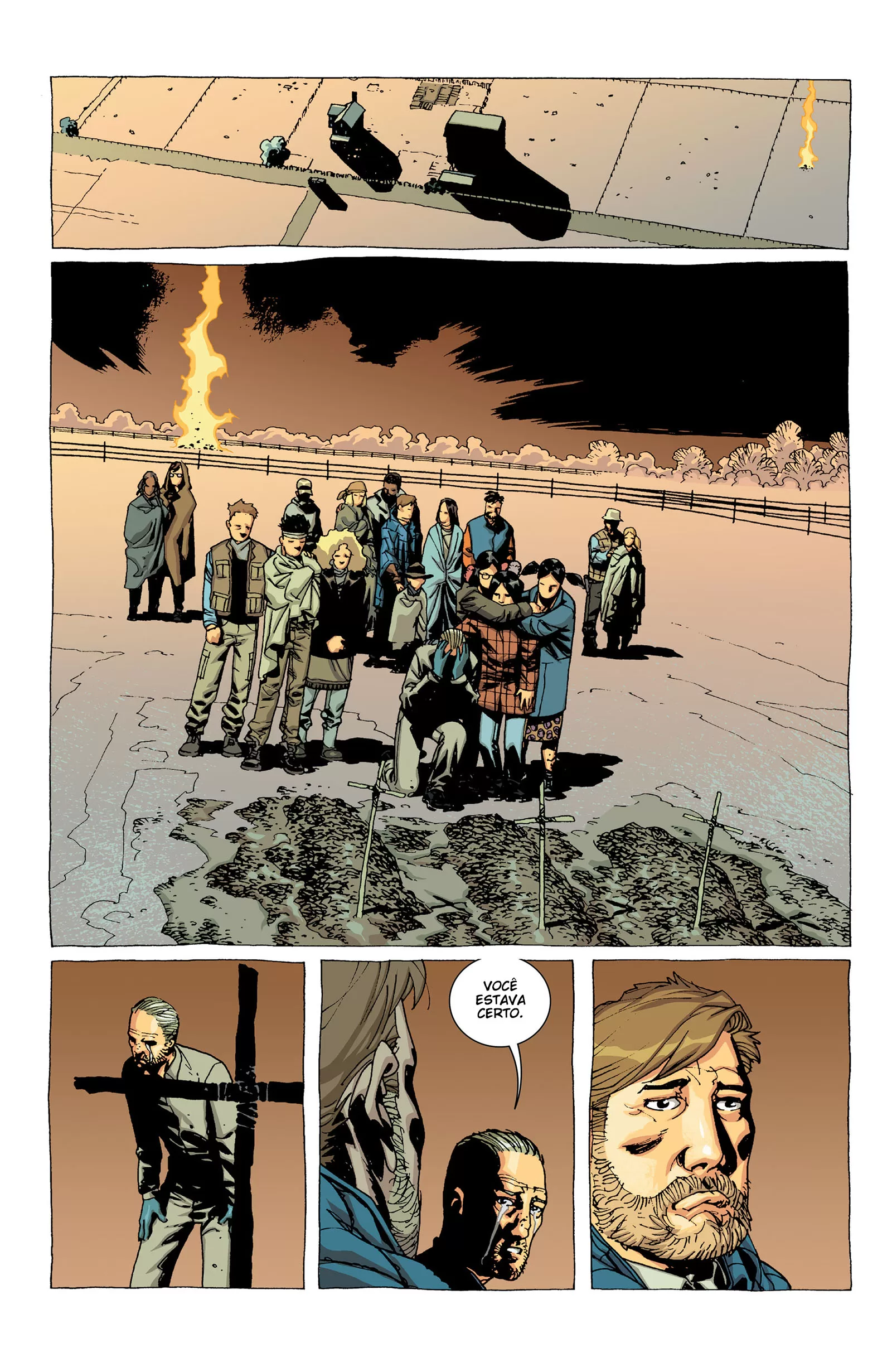 Os sobreviventes enterrando os membros da família Greene na Fazenda na edição 11 da The Walking Dead Deluxe.