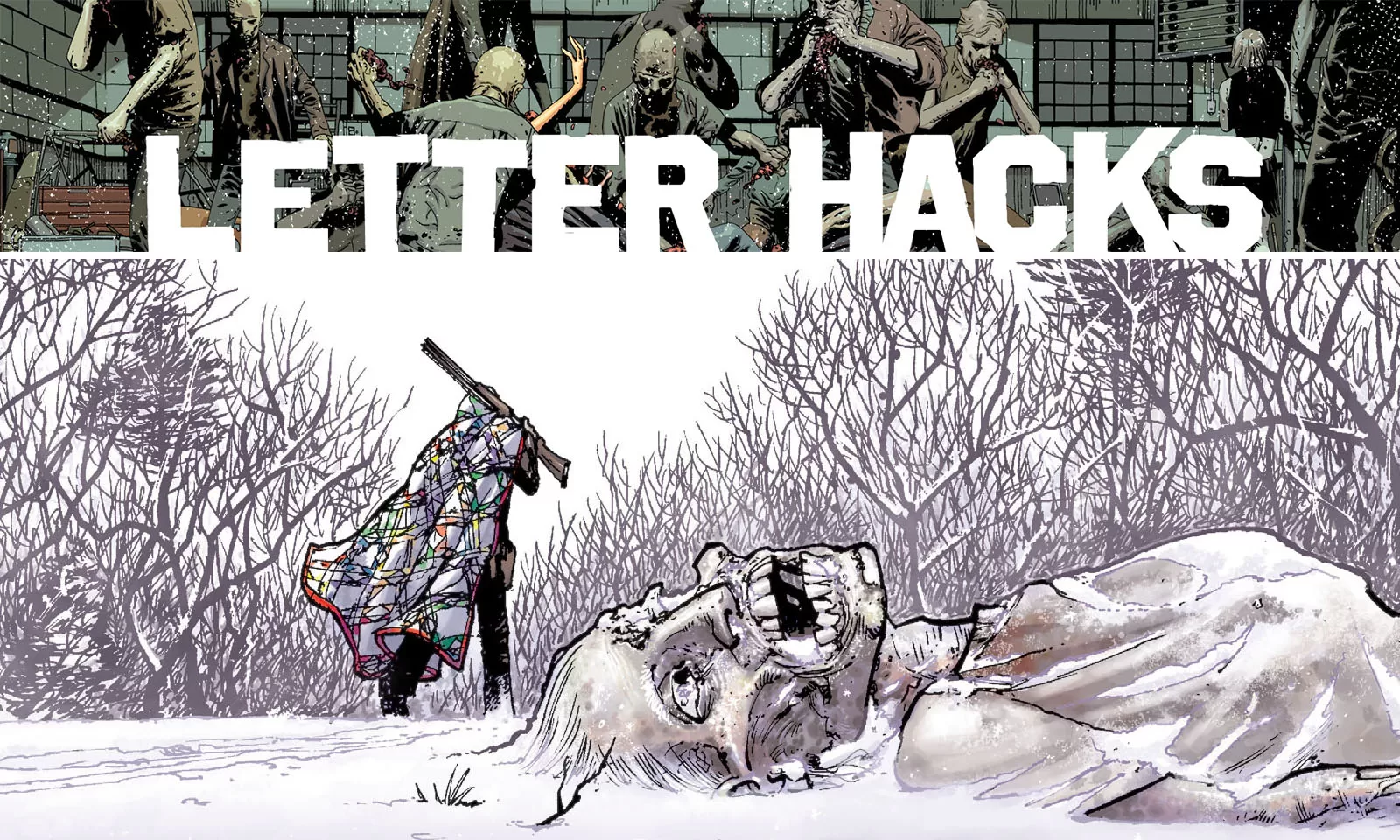 Arte com imagem da capa da The Walking Dead Deluxe 8 para o Letter Hacks.