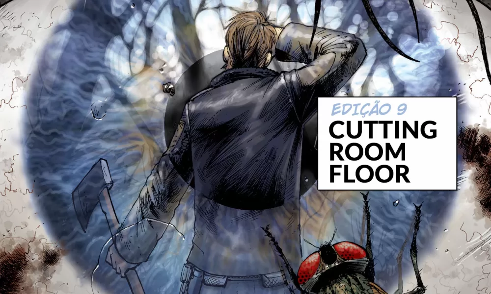 Arte com imagem da capa da The Walking Dead Deluxe 9 para o Cutting Room Floor.