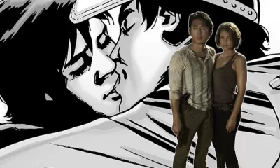 Montagem com artes de Glenn e Maggie tanto nos quadrinhos quanto na série The Walking Dead.