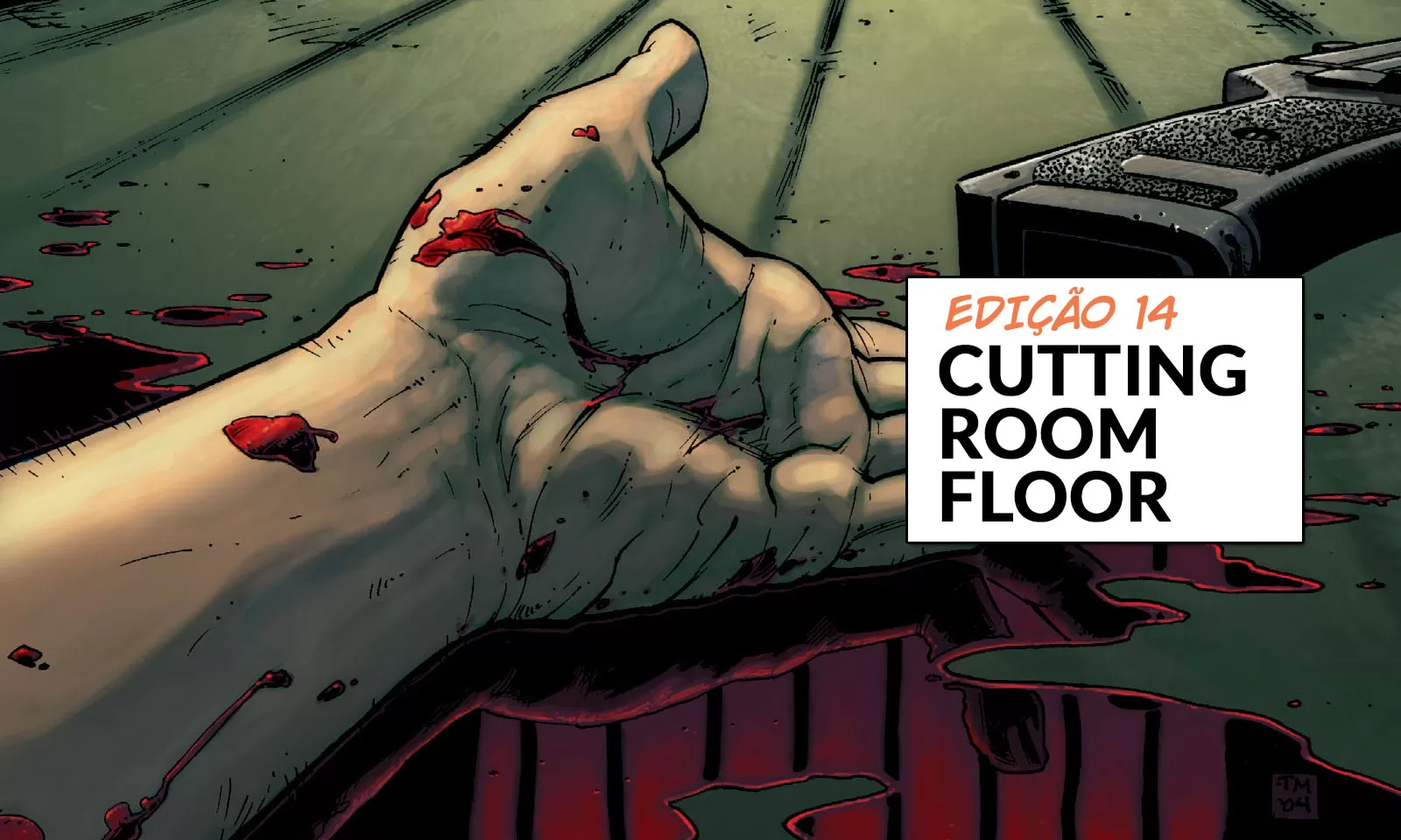 Arte com imagem da capa da The Walking Dead Deluxe 14 para o Cutting Room Floor.