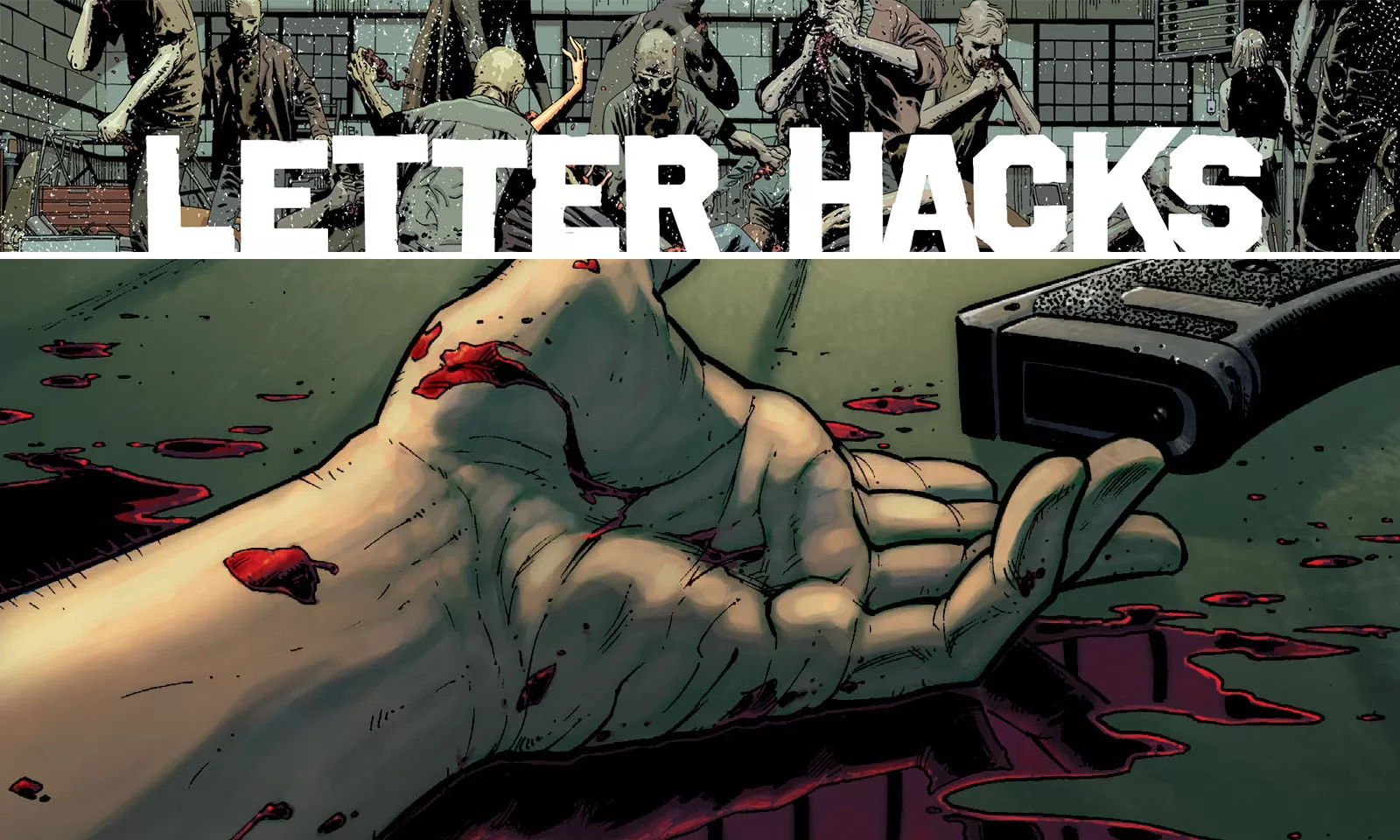 Arte com imagem da capa da The Walking Dead Deluxe 14 para o Letter Hacks.