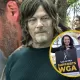 Montagem com imagens de Michonne, Rick, Daryl, Maggie e Negan com protestantes da greve dos roteiristas e atores.