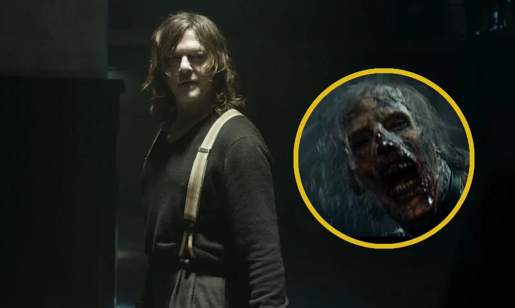 Montagem com imagem de Daryl e um zumbi variante em um dos próximos episódios da 1ª temporada de The Walking Dead: Daryl Dixon.