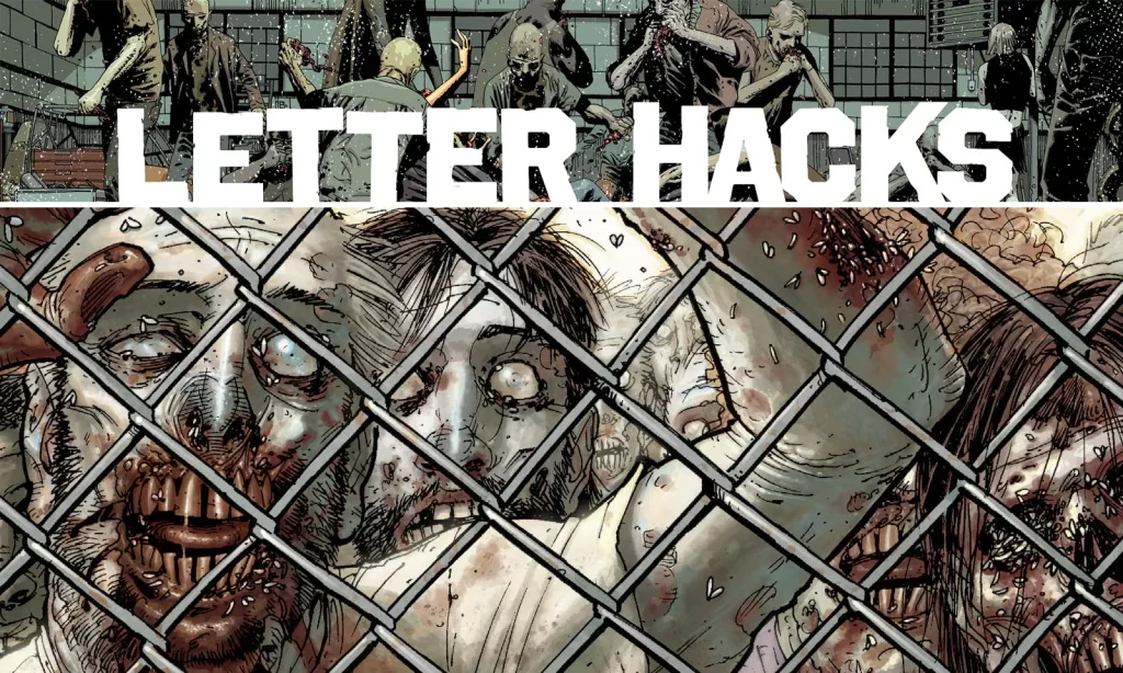 Arte com imagem da capa da The Walking Dead Deluxe 16 para o Letter Hacks.