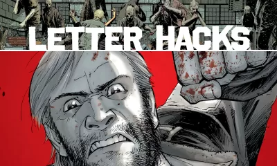 Arte com imagem da capa da The Walking Dead Deluxe 17 para o Letter Hacks.