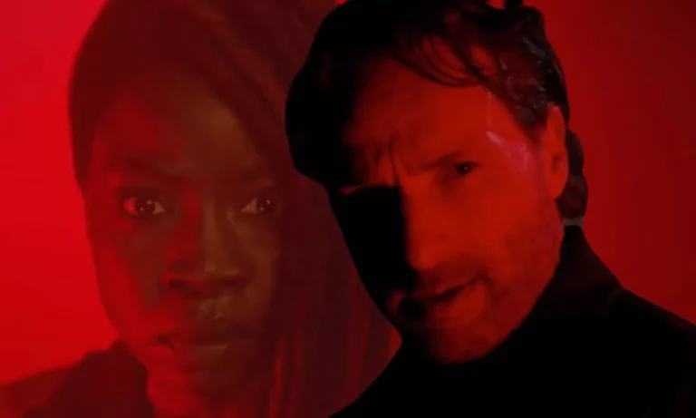 Montagem com fotos de Rick e Michonne de cenas do teaser de The Walking Dead: The Ones Who Live.