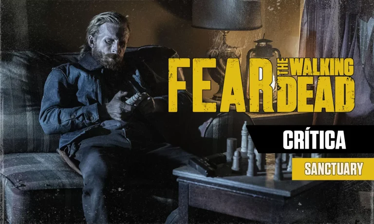 Dwight sentado em um sofá observando um objeto em cena do Episódio 9 da 8ª temporada de Fear the Walking Dead.