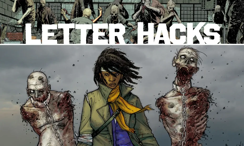 Arte com imagem da capa da The Walking Dead Deluxe 19 para o Letter Hacks.